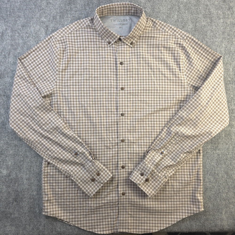Twillory Untuckable Shirt Medium - Large Brown Blue Check Long Sleeve‎ Button